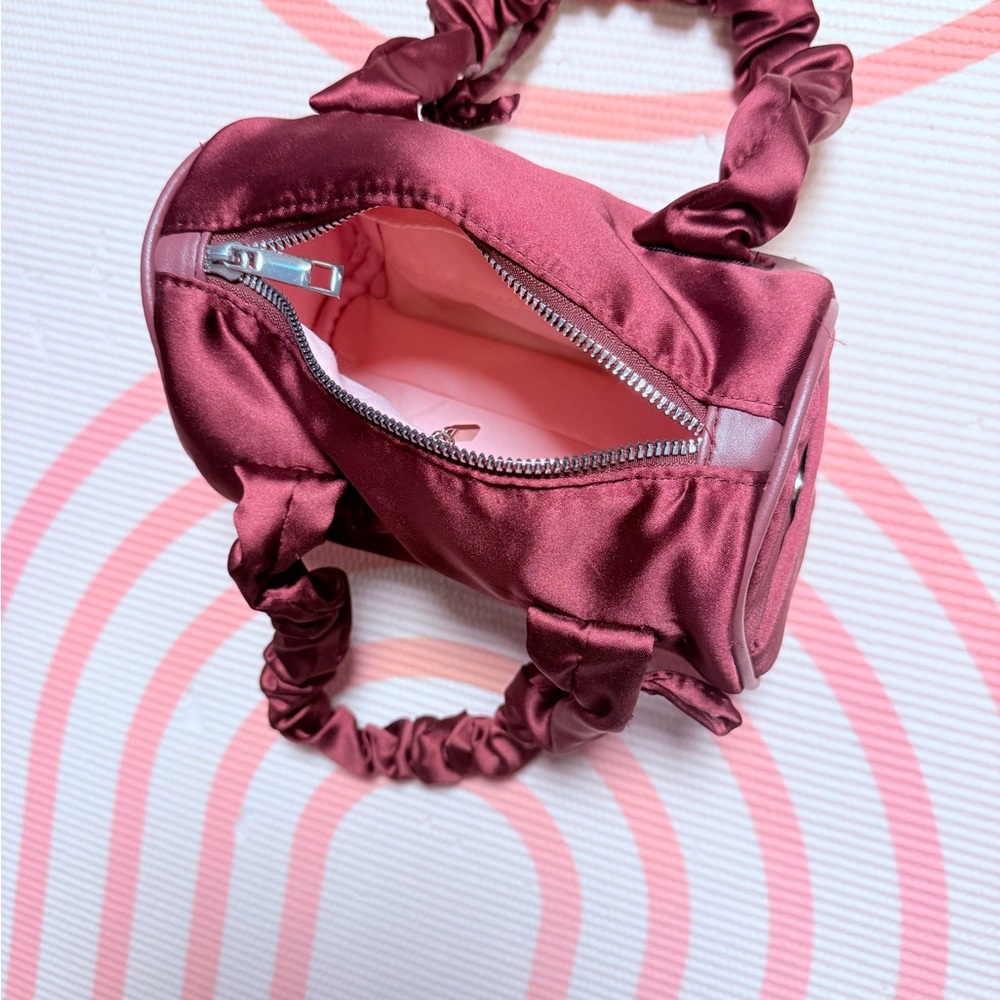 Satin Barrel Handbag in Burgundy - Picture 2 of 5